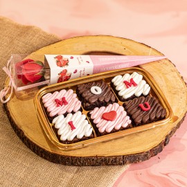 BROWNIE BITES OF LOVE WITH ARTIFICIAL ROSE COMBO         