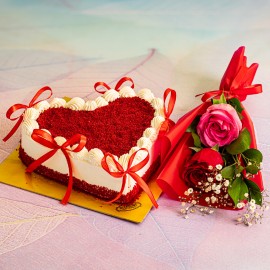 Red velvet cake with double flower combo