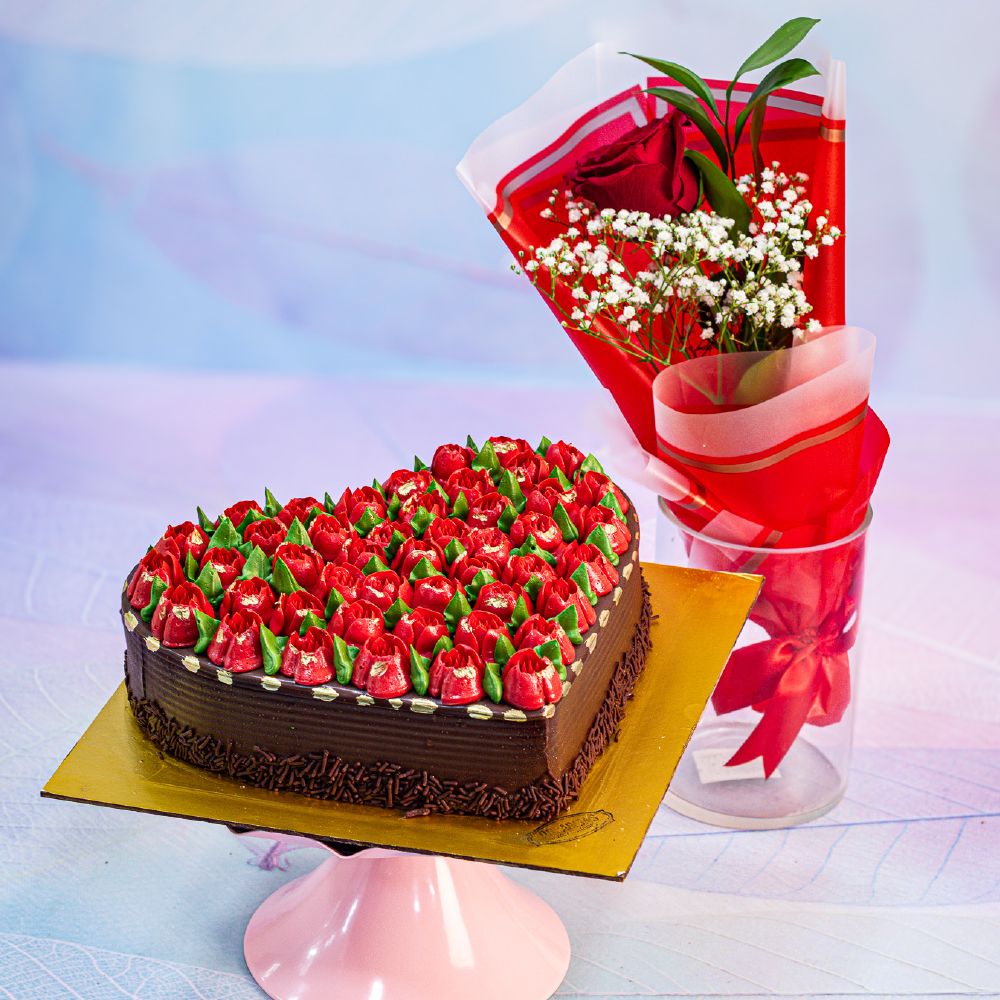 Chocolate tulip cake with single flower combo