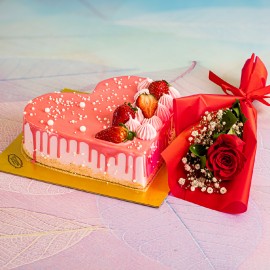 Strawberry cake with single flower combo
