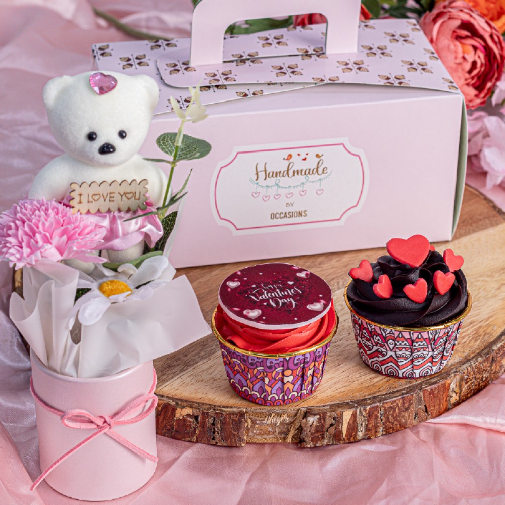 Valentines Special Cupcakes - Box of 2 with Teddy Bouquet