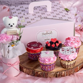 Valentines Special Cupcakes - Box of 5 with Teddy Bouquet