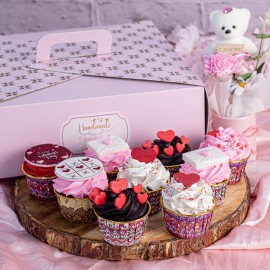 Valentine's Cupcakes Special  Box of 9 with Teddy Bouquet