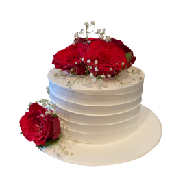 Red roses with white  Color theme Cake