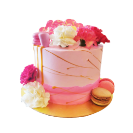 Flowers & Macarons Cake