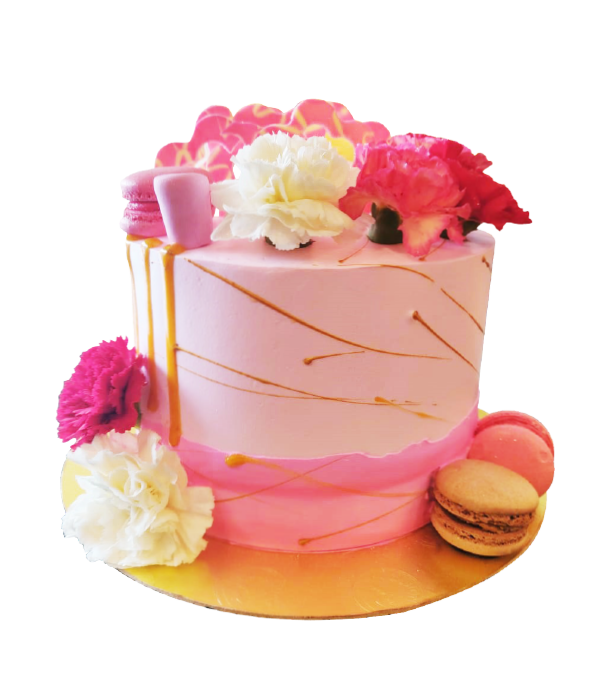 Flowers & Macarons Cake